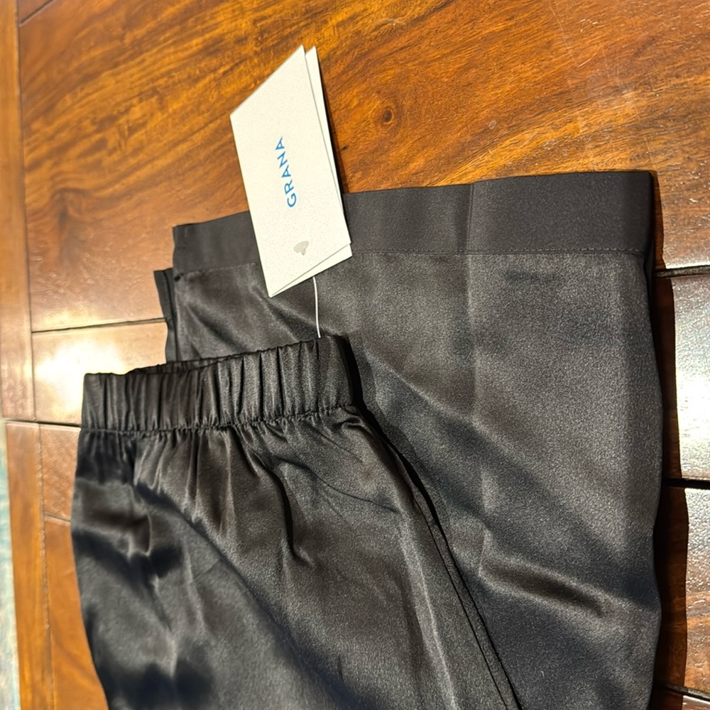 Grana 100%silk black pajama pants and matching shorts. Sold as a set.